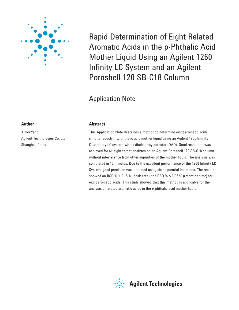 Rapid Determination of Eight Related Aromatic Acids in the P-Phthalic