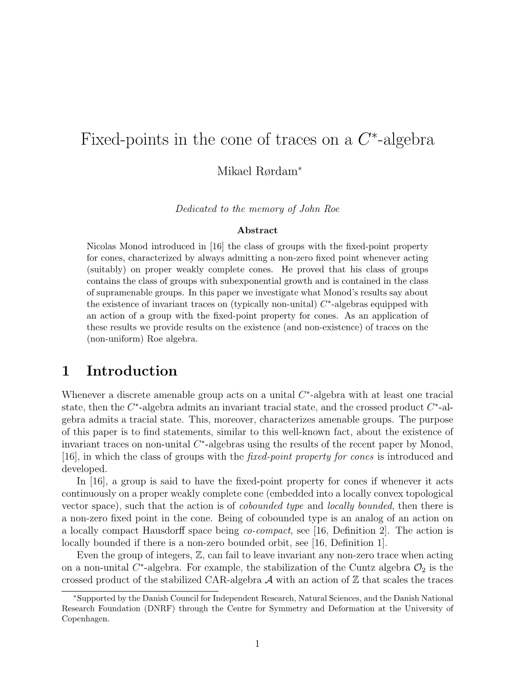 Fixed-Points in the Cone of Traces on a C -Algebra