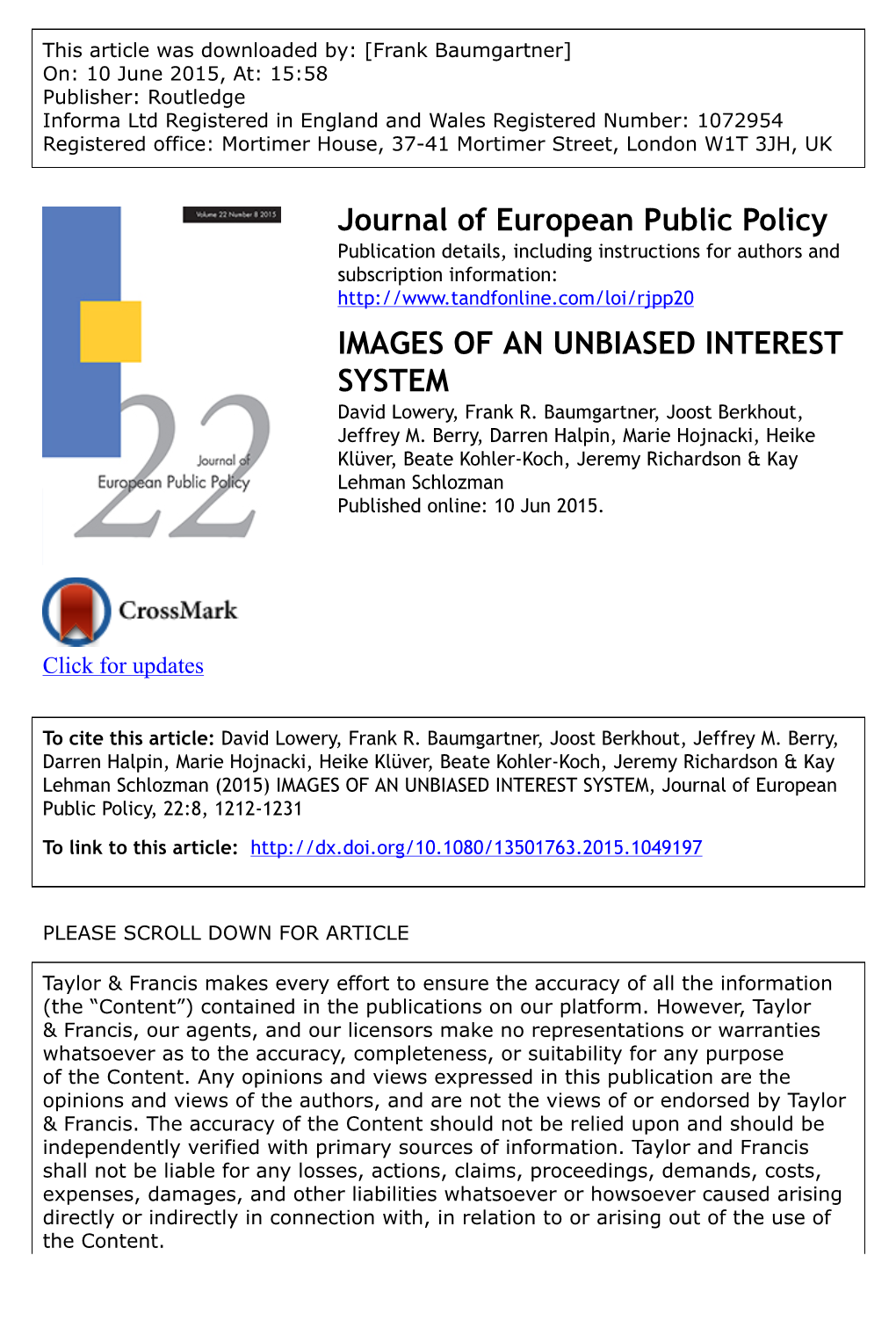 IMAGES of an UNBIASED INTEREST SYSTEM David Lowery, Frank R