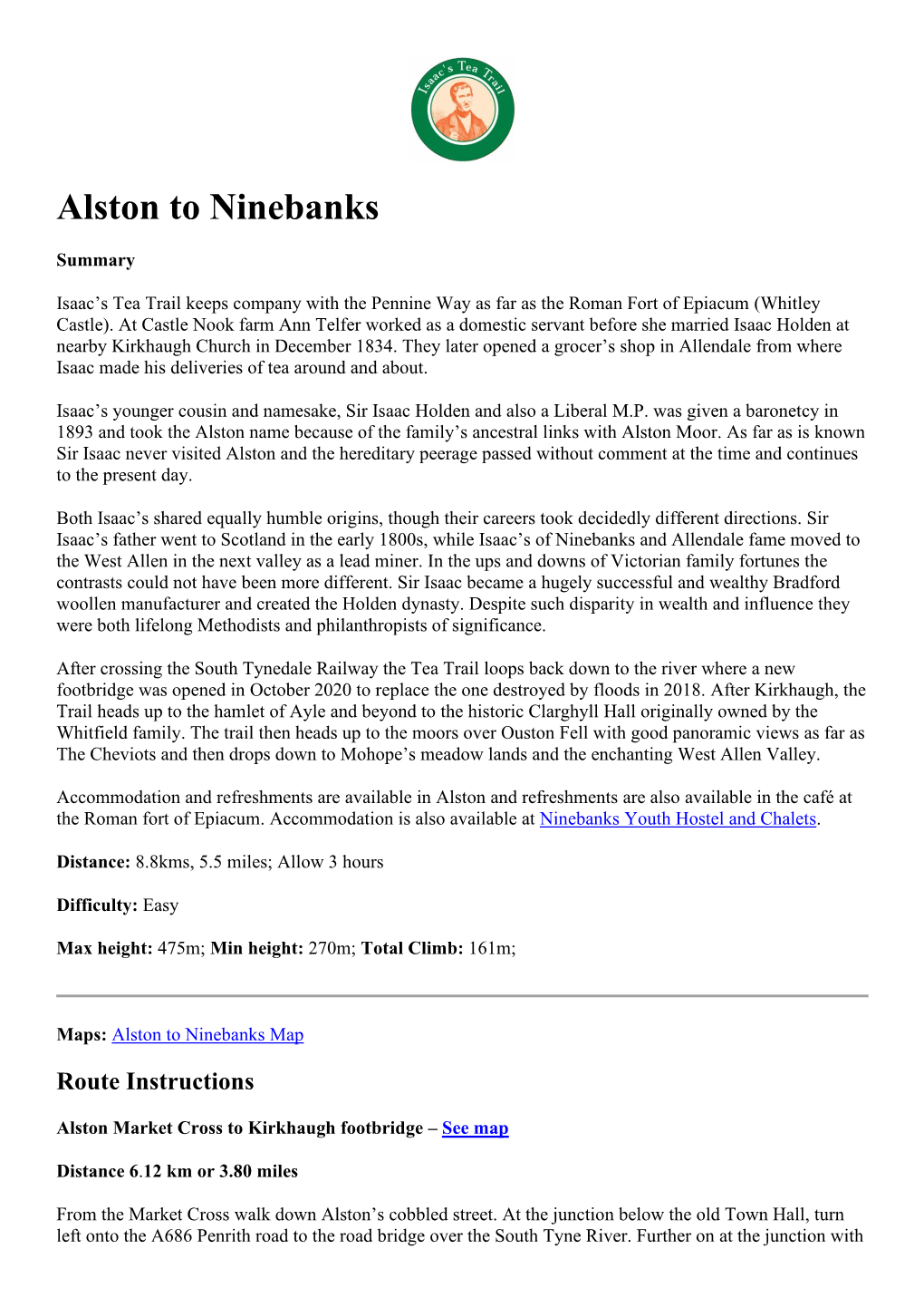 Alston to Ninebanks