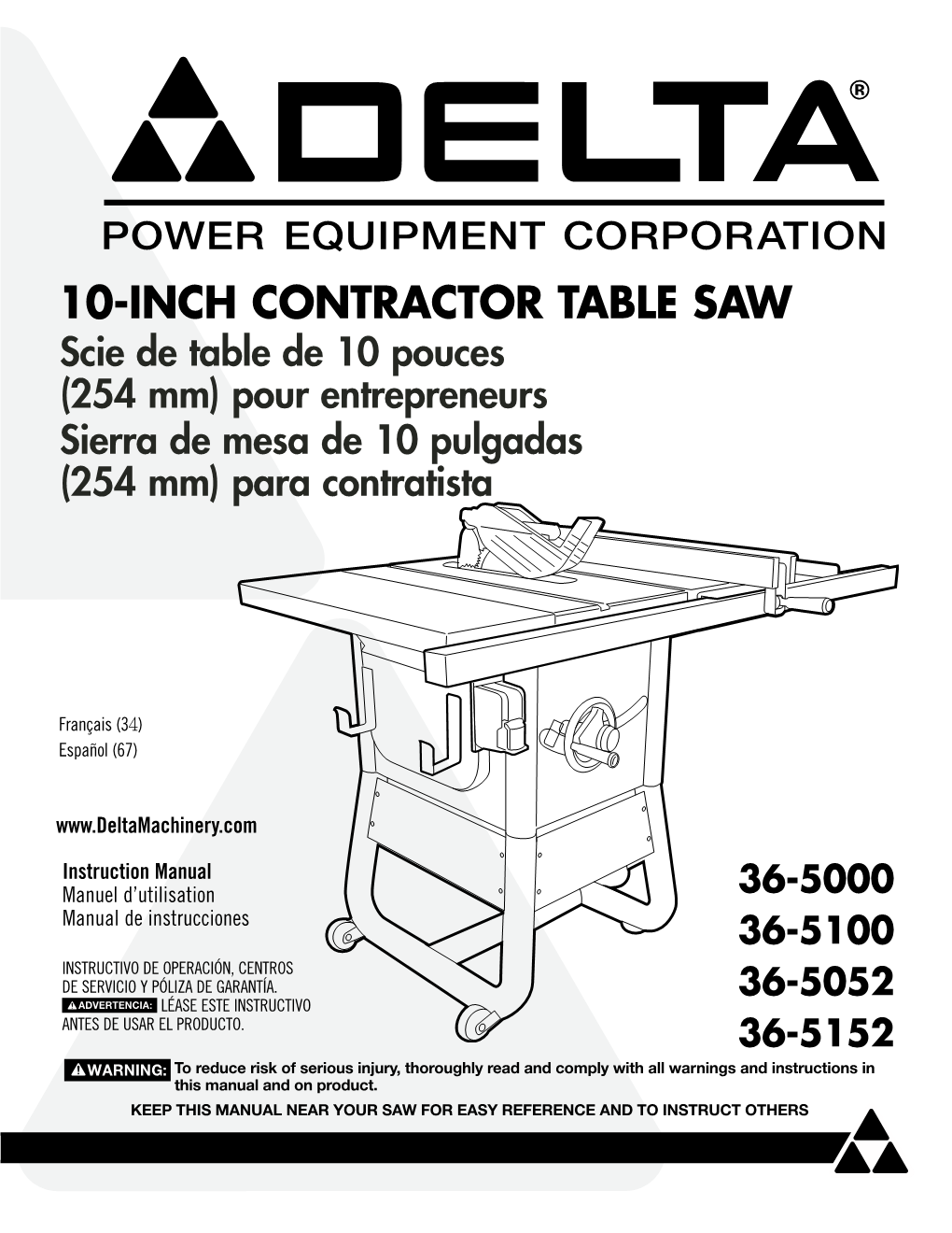 10-INCH CONTRACTOR TABLE SAW Scie De Table De 10 Pouces (254 Mm) Pour Entrepreneurs Sierra De Mesa De 10 Pulgadas (254 Mm) Para Contratista