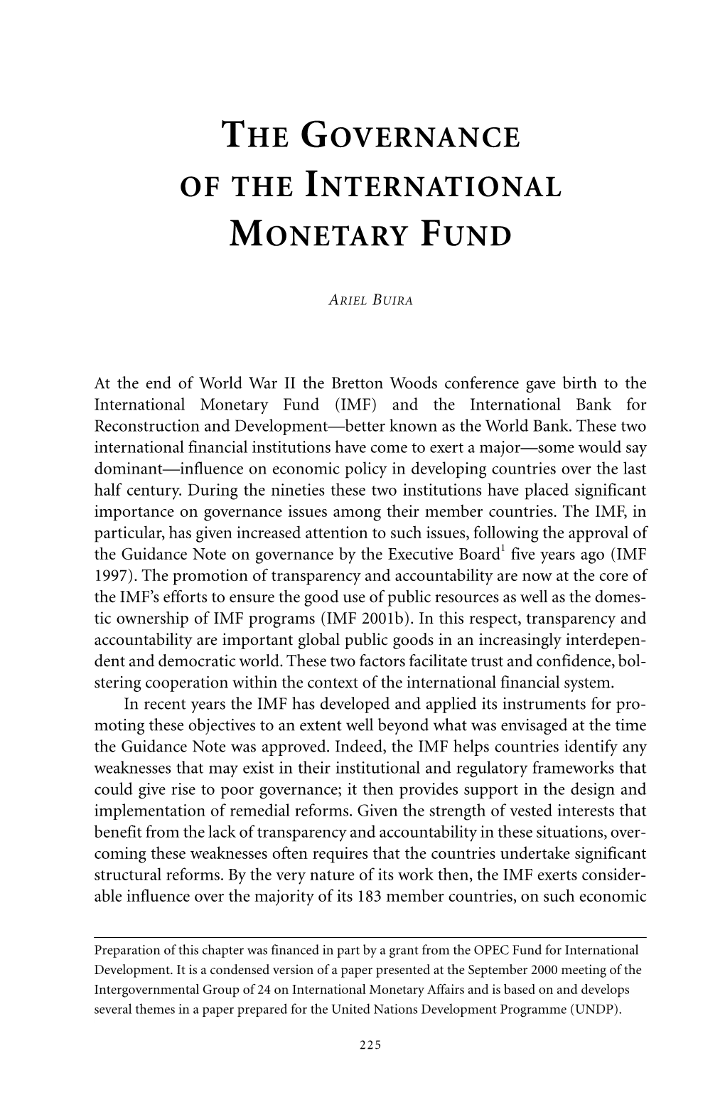 The Governance of the International Monetary Fund