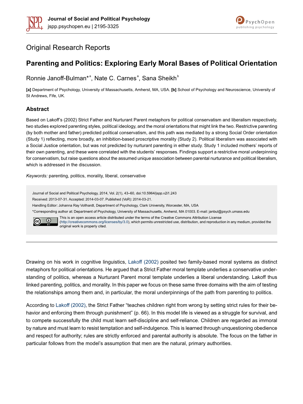 Parenting and Politics: Exploring Early Moral Bases of Political Orientation