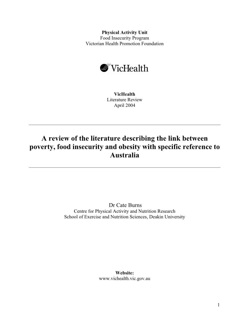 Poverty, Food Insecurity and Obesity with Specific Reference to Australia