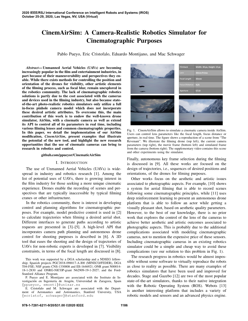 A Camera-Realistic Robotics Simulator for Cinematographic Purposes