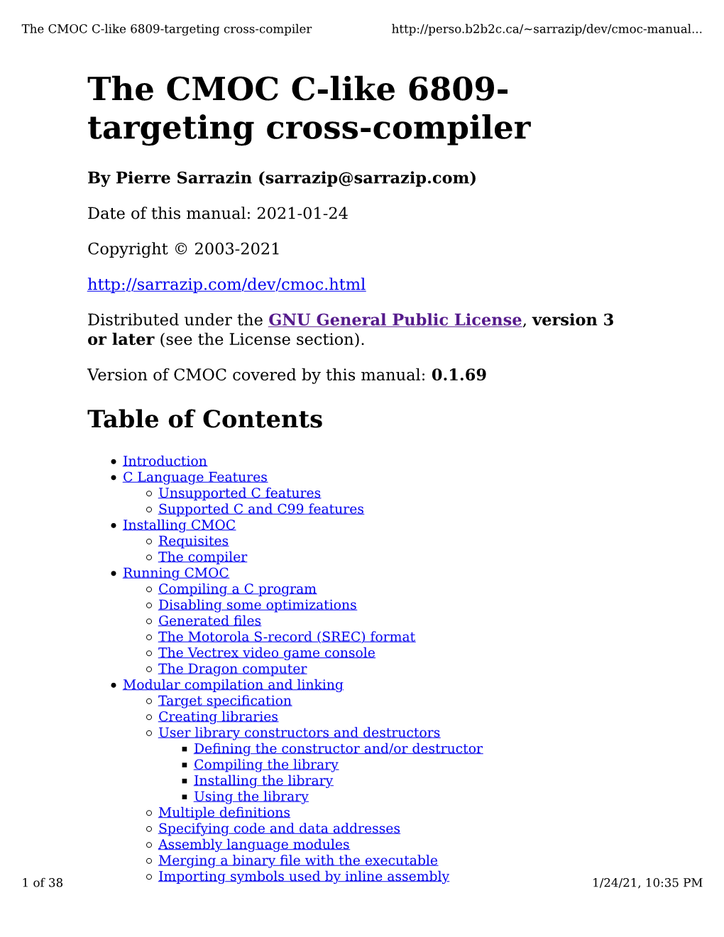 The CMOC C-Like 6809-Targeting Cross-Compiler