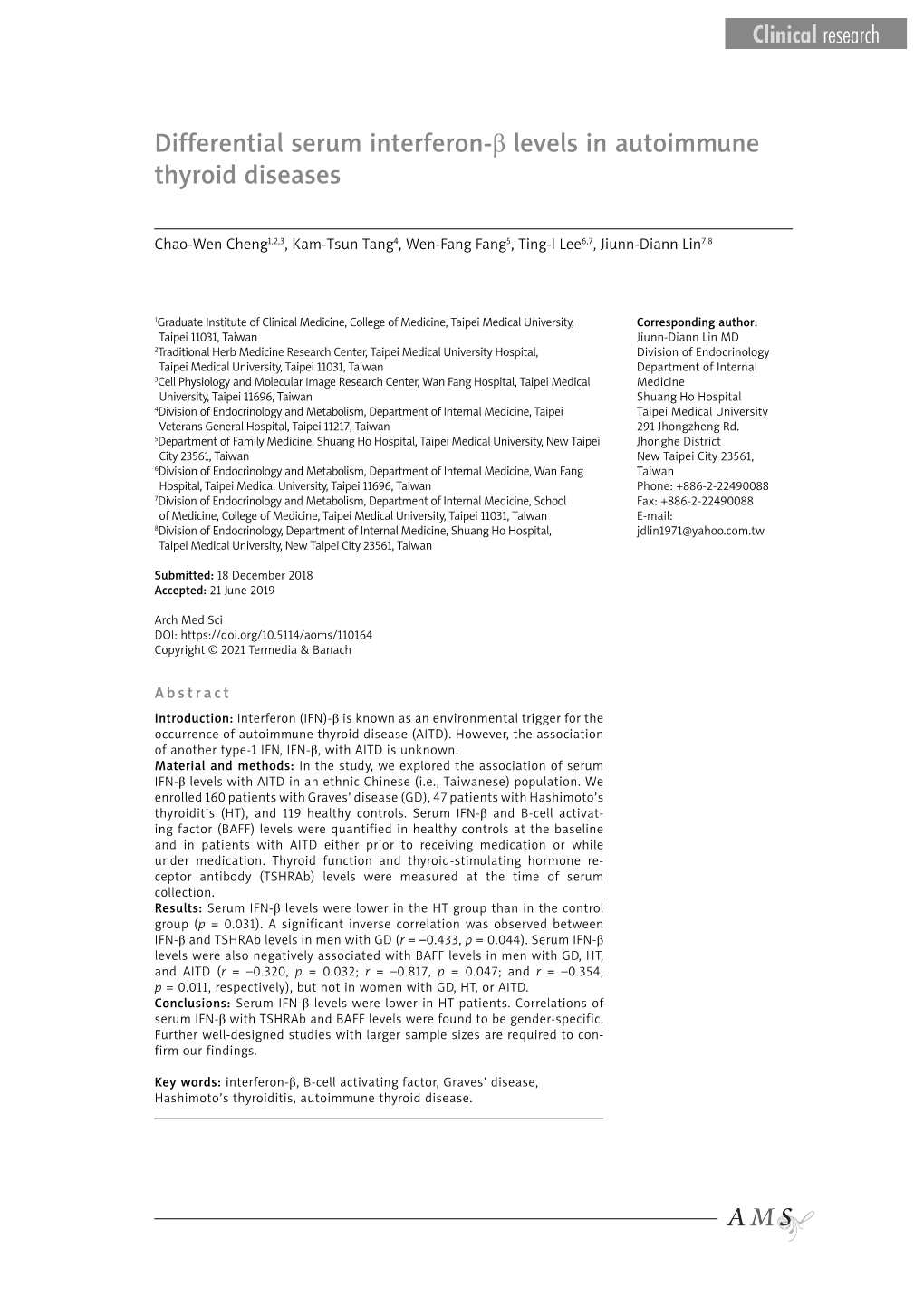 Differential Serum Interferon-Β Levels in Autoimmune Thyroid Diseases