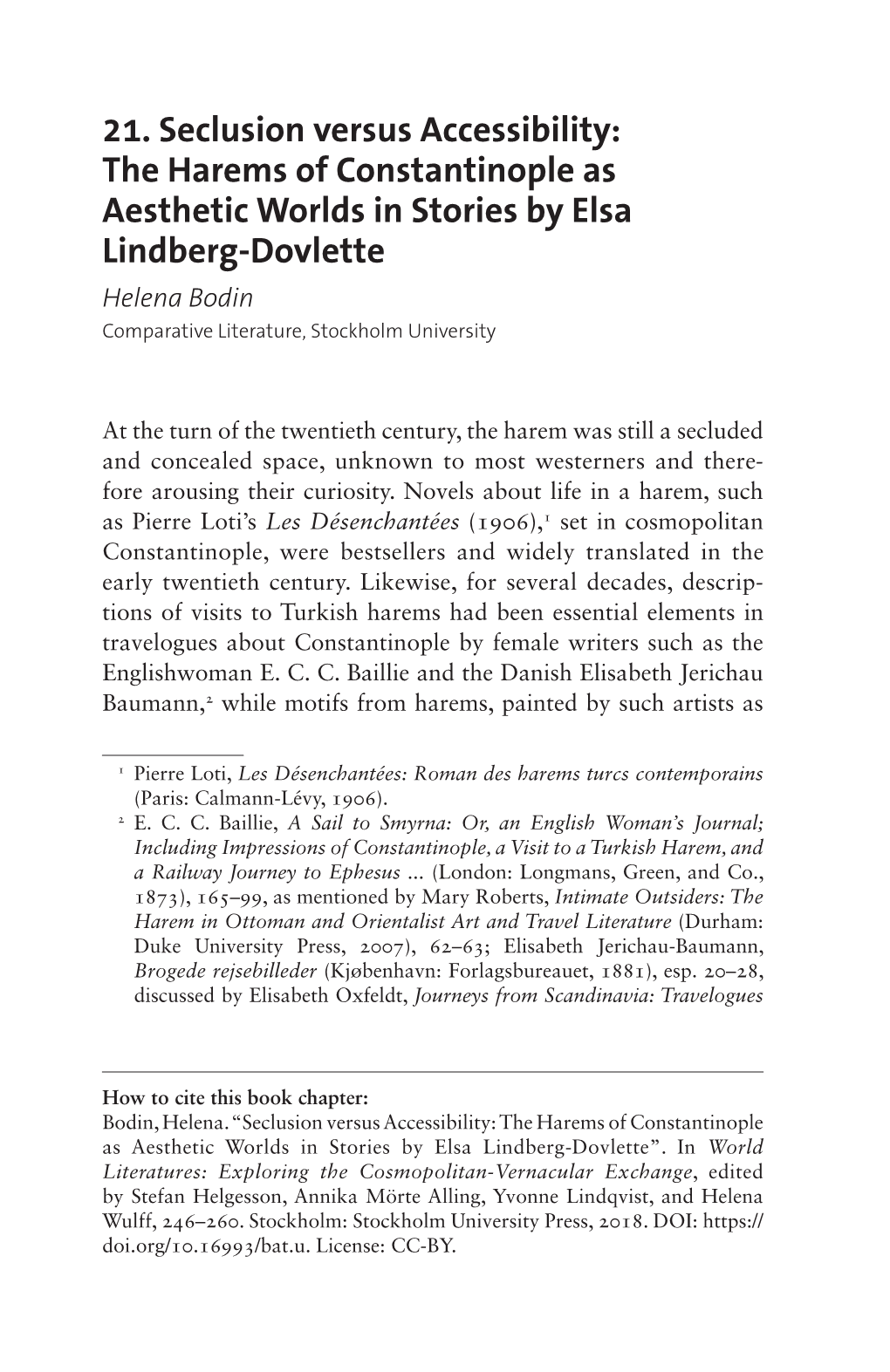 World Literatures: Exploring the Cosmopolitan-Vernacular Exchange, Edited by Stefan Helgesson, Annika Mörte Alling, Yvonne Lindqvist, and Helena Wulff, 246–260