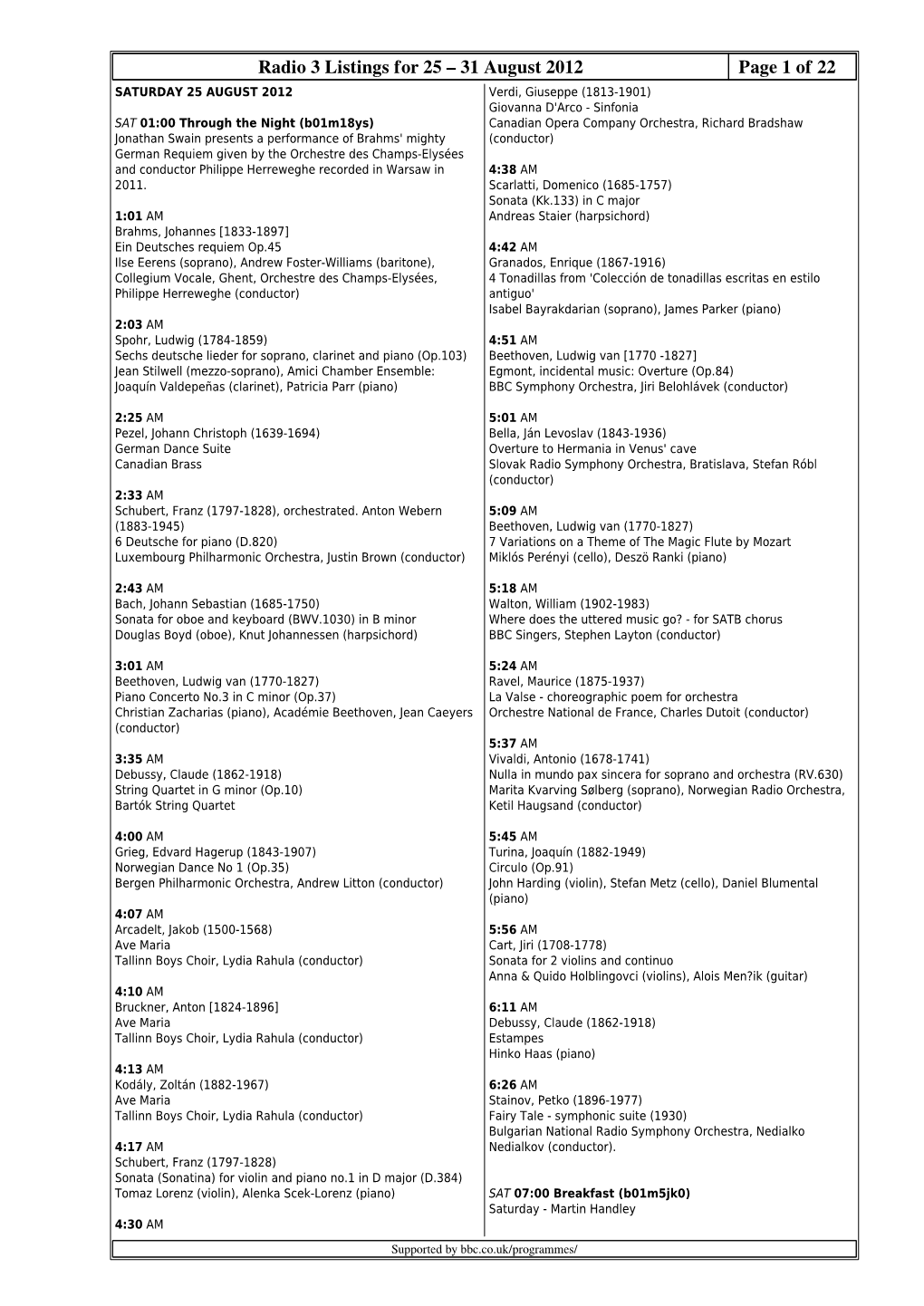 Radio 3 Listings for 25 – 31 August 2012 Page 1