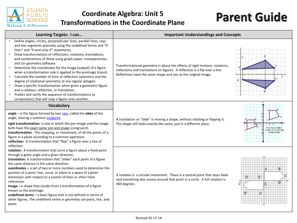 Unit 5 Transformations in the Coordinate Plane