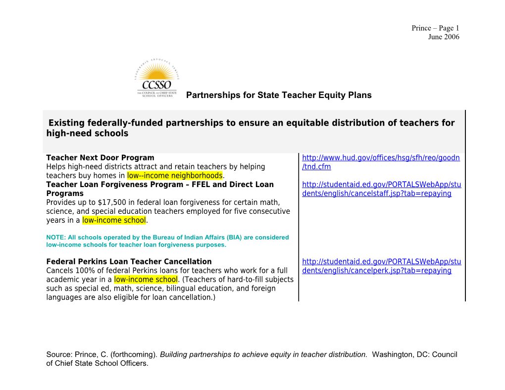 Partnerships for State Teacher Equity Plans