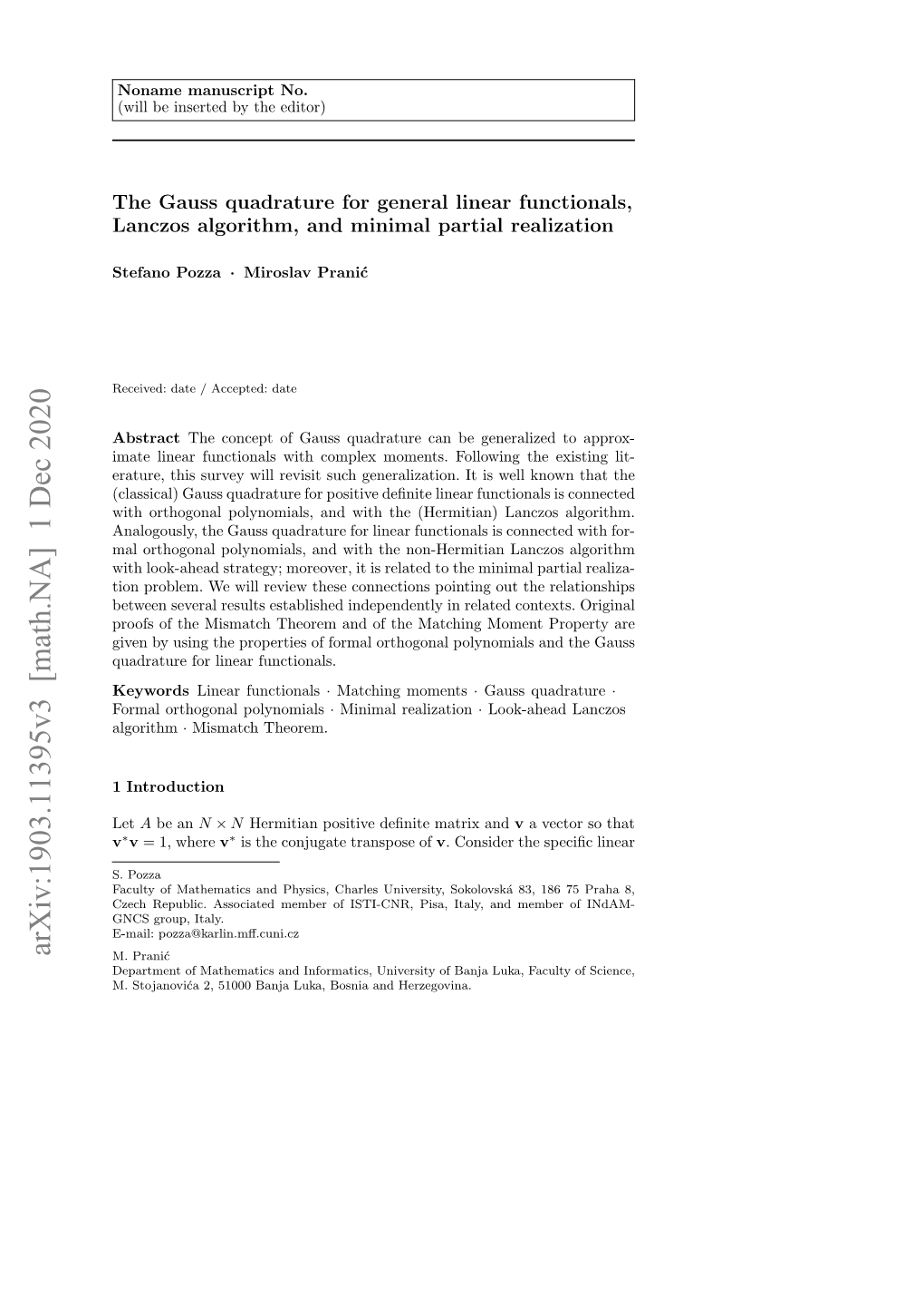 Arxiv:1903.11395V3 [Math.NA] 1 Dec 2020 M