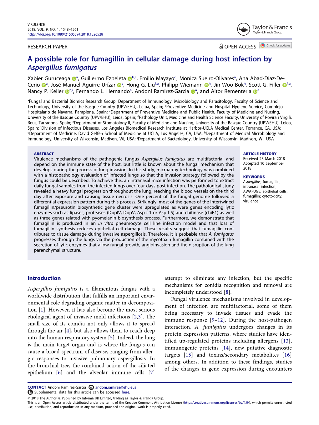 A Possible Role for Fumagillin in Cellular Damage During Host