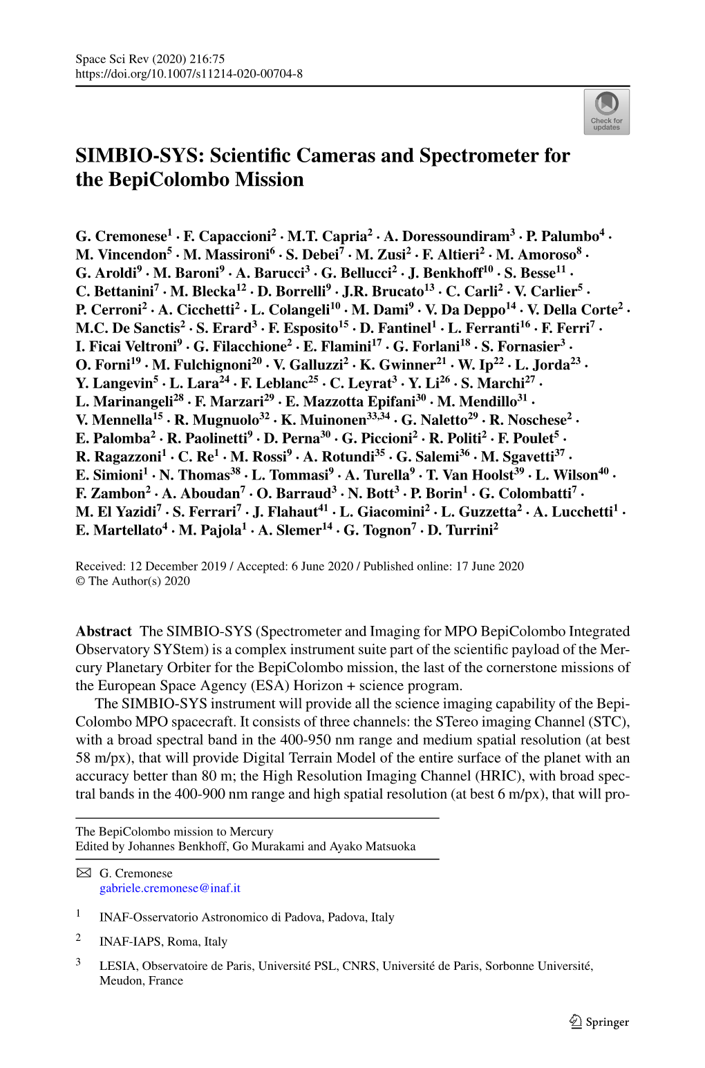 SIMBIO-SYS: Scientific Cameras and Spectrometer for the Bepicolombo