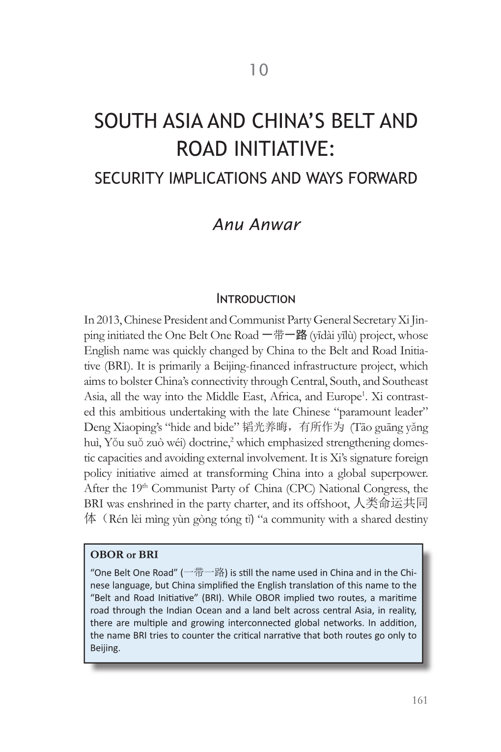 South Asia and China's Belt and Road Initiative: Security Implications and Ways Forward