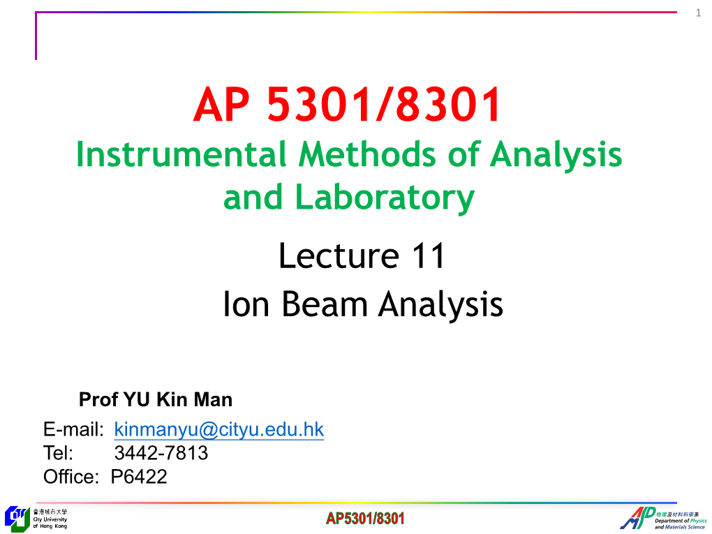 Lecture 11 Ion Beam Analysis