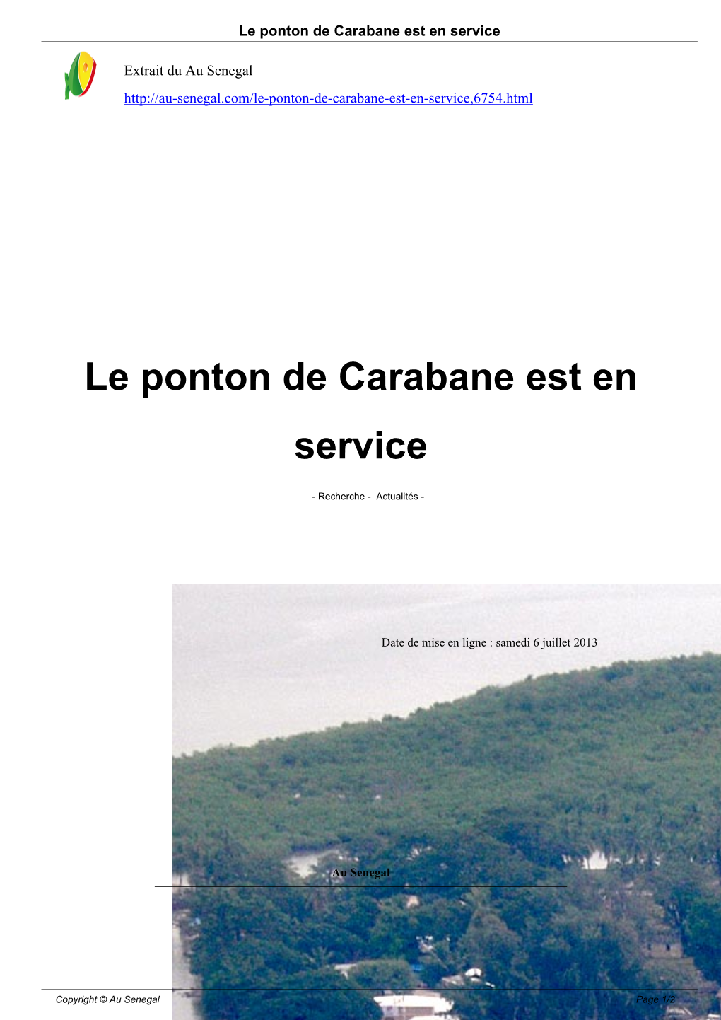 Le Ponton De Carabane Est En Service