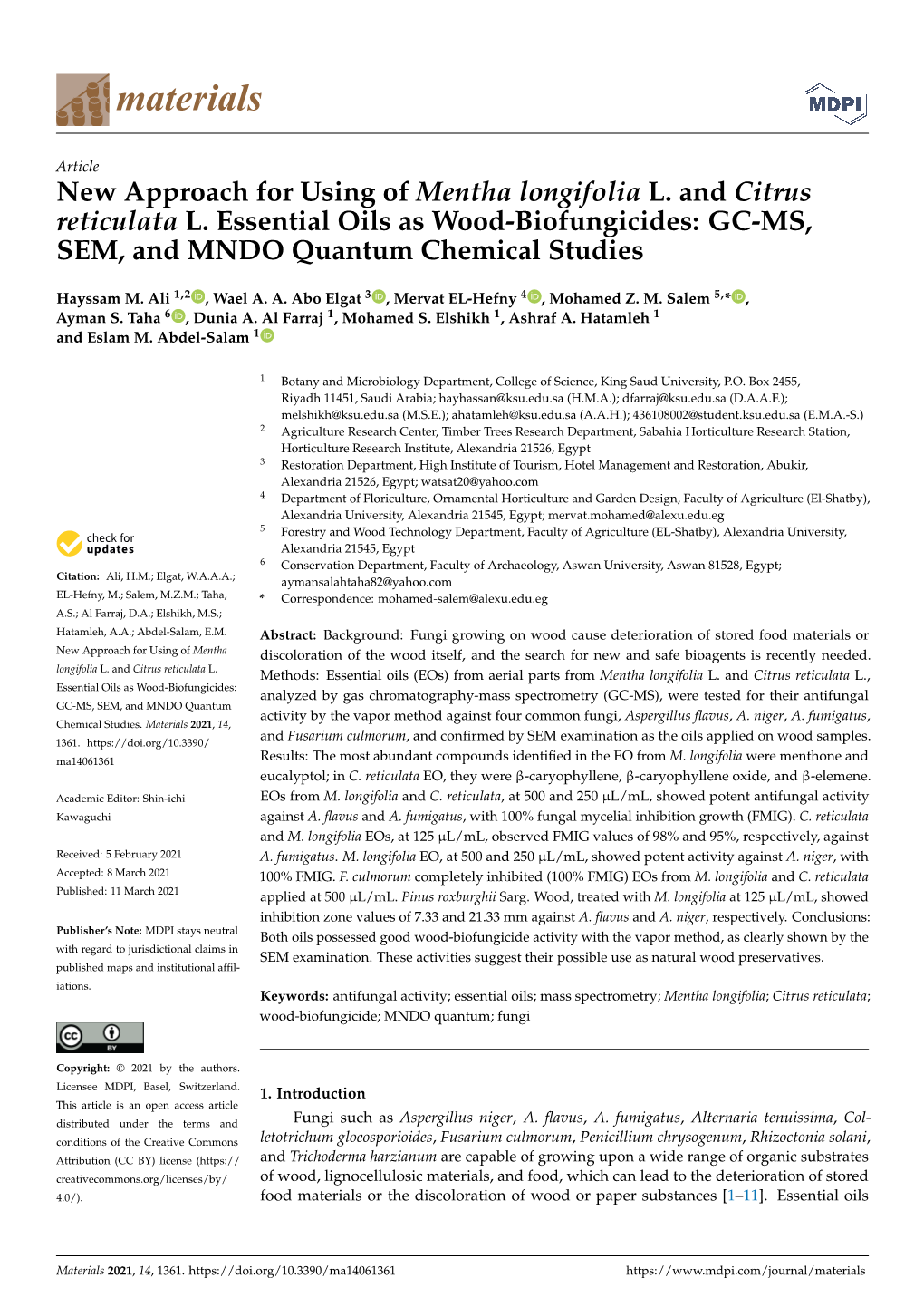 New Approach for Using of Mentha Longifolia L. and Citrus Reticulata L