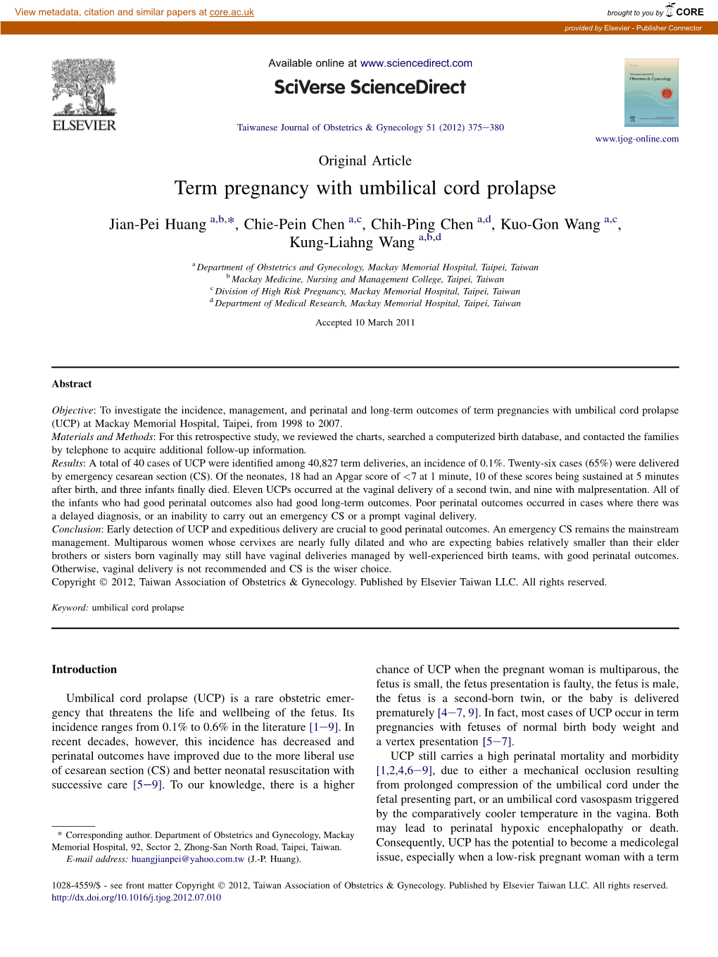 Term Pregnancy with Umbilical Cord Prolapse