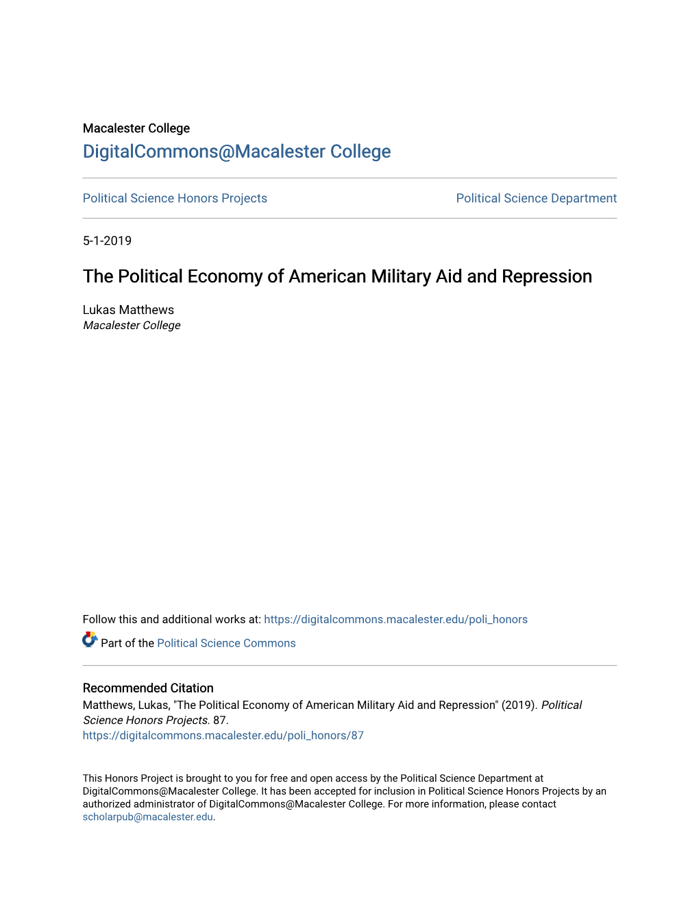 The Political Economy of American Military Aid and Repression