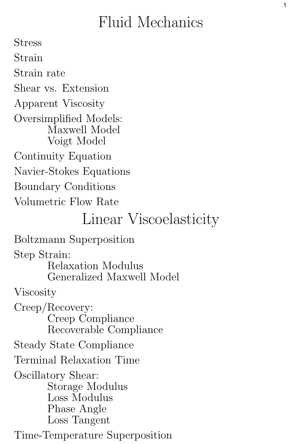 Fluid Mechanics Linear Viscoelasticity