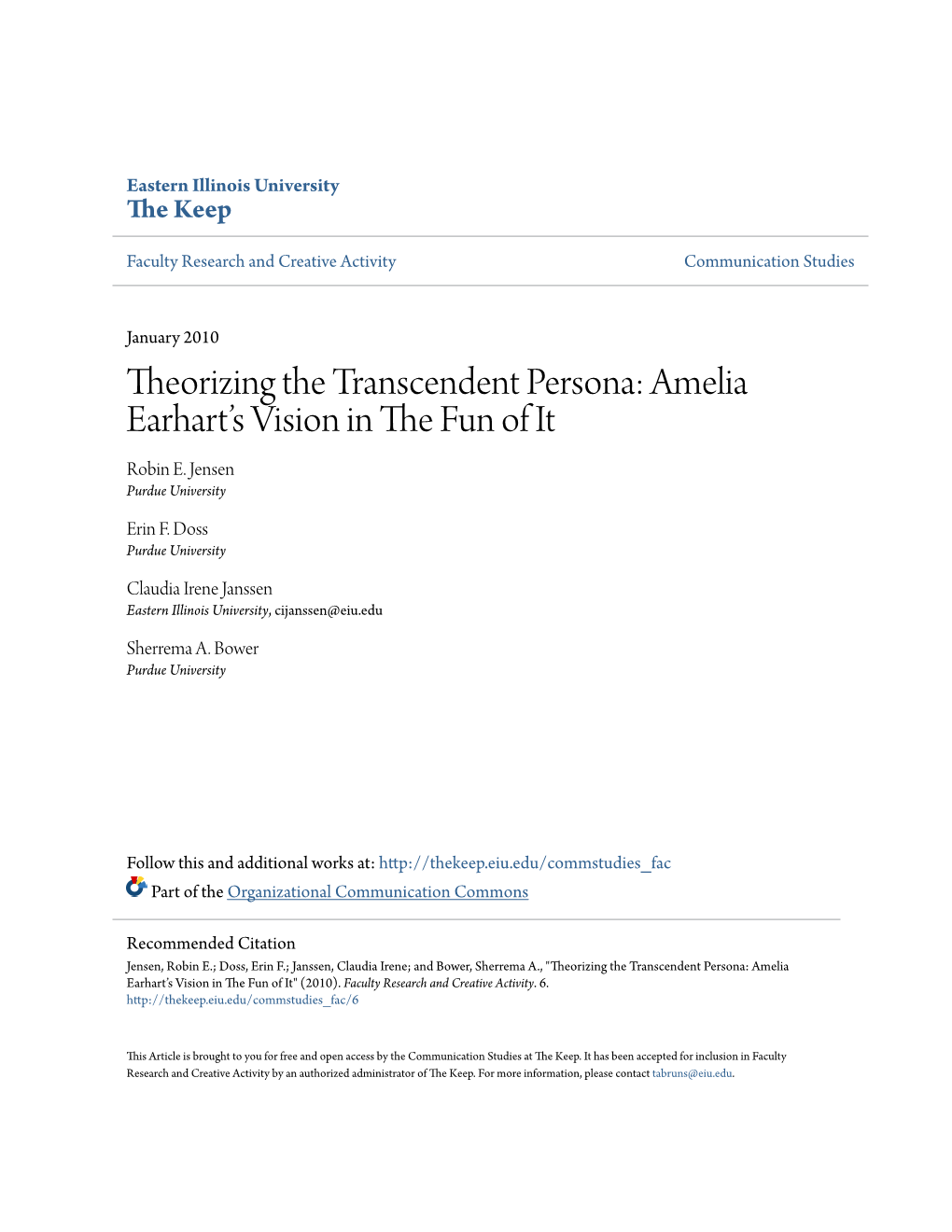 Theorizing the Transcendent Persona: Amelia Earhart's Vision In