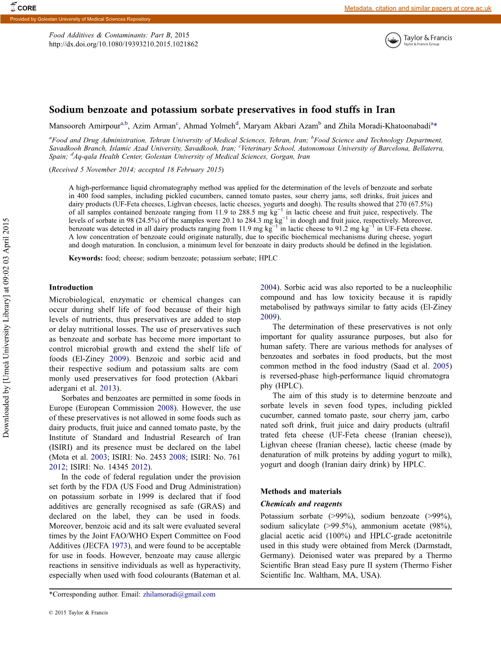 Sodium Benzoate and Potassium Sorbate Preservatives in Food Stuffs