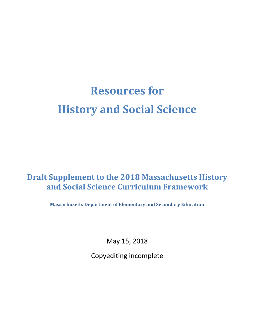 Supplement to the History and Social Science Curriculum Framework