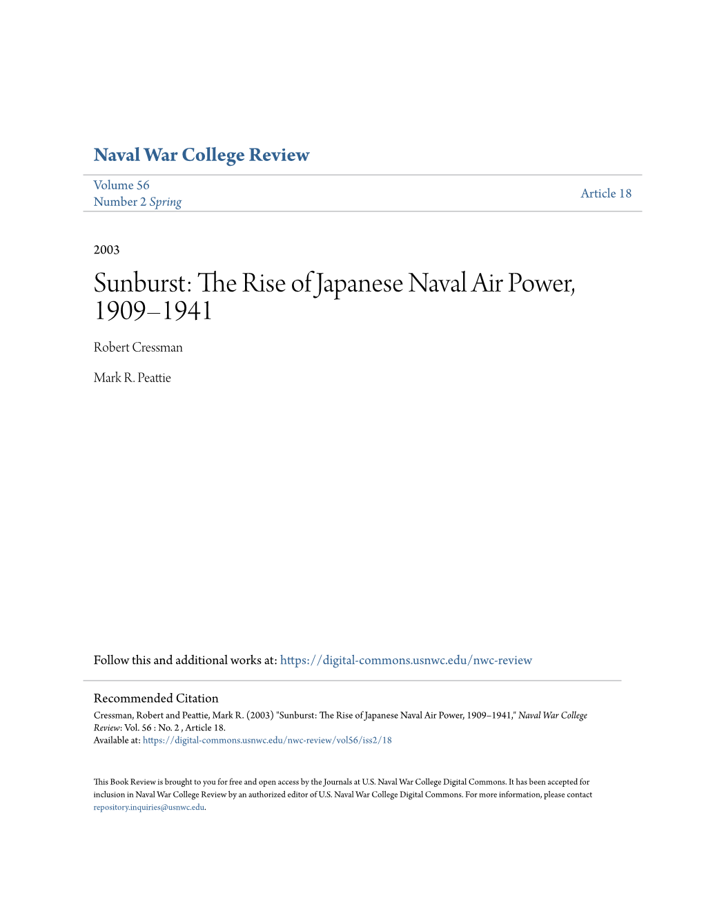 Sunburst: the Rise of Japanese Naval Air Power, 1909–1941 Robert Cressman