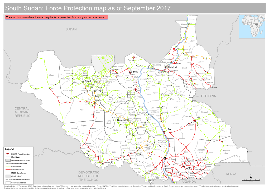 South Sudan: Force Protection Map As of September 2017 White Nile Sennar