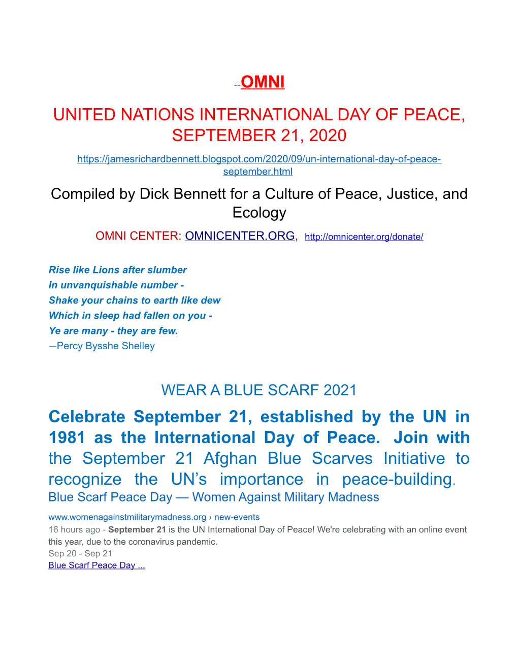 United Nations International Day of Peace, September 21