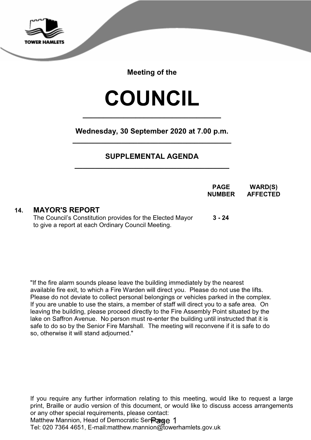 (Public Pack)Mayors Report to Council Agenda Supplement for Council, 30