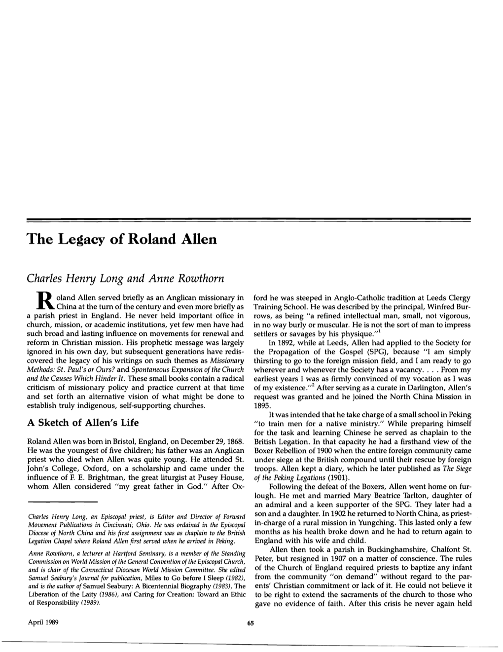 The Legacy of Roland Allen