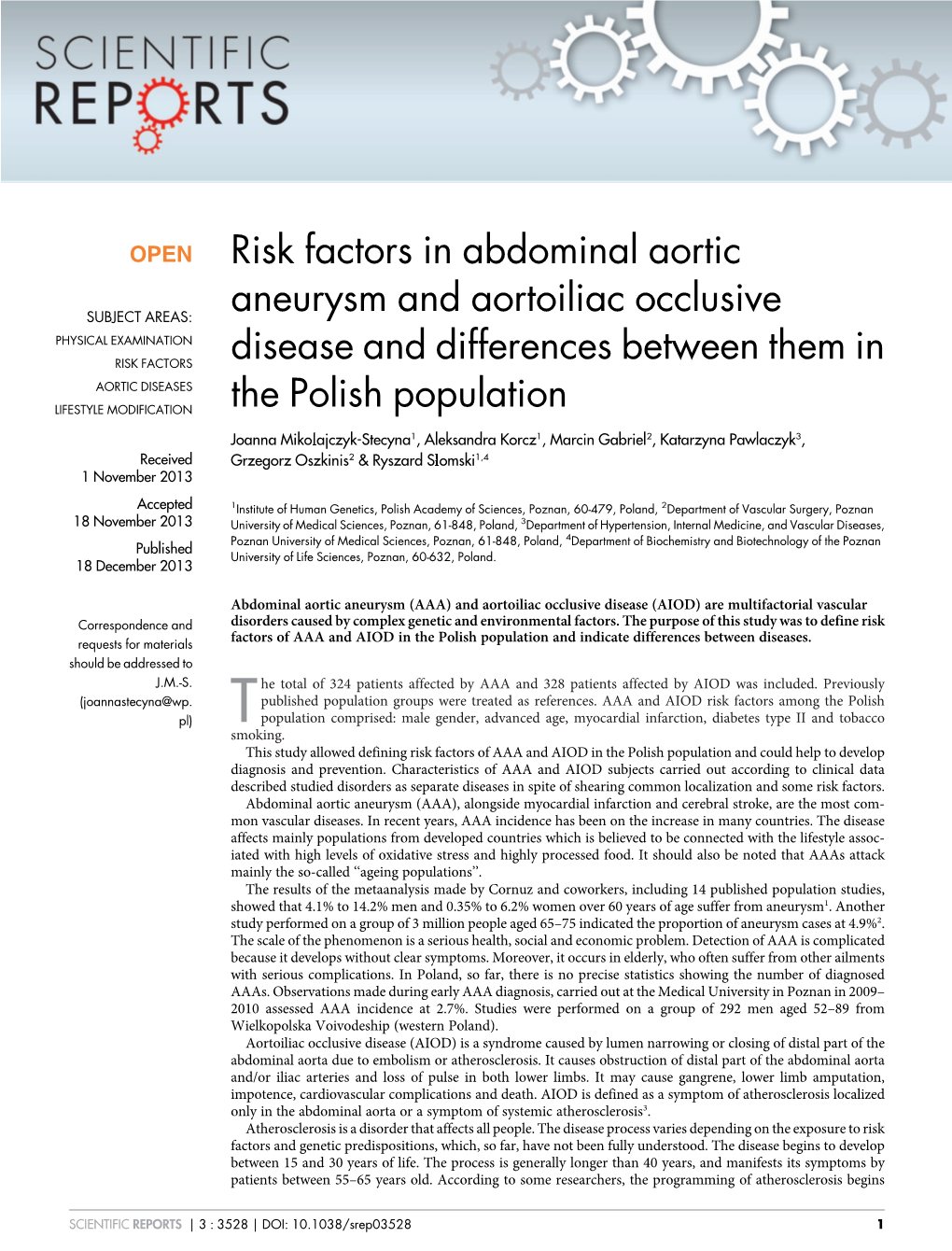 Risk Factors in Abdominal Aortic Aneurysm and Aortoiliac Occlusive