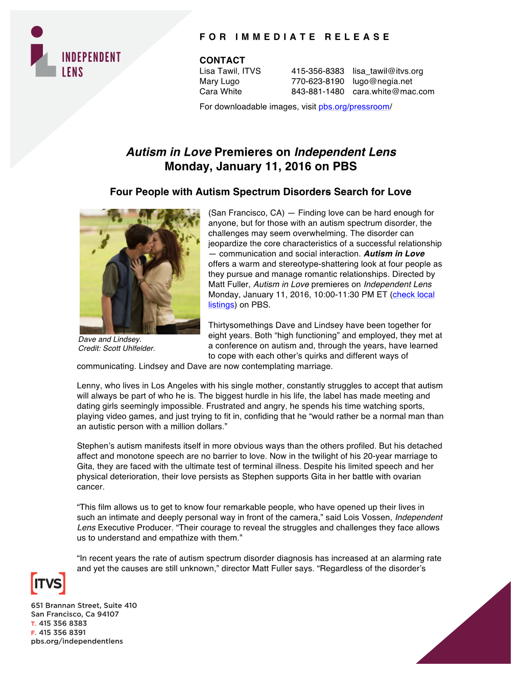 Autism in Love Premieres on Independent Lens Monday, January 11, 2016 on PBS