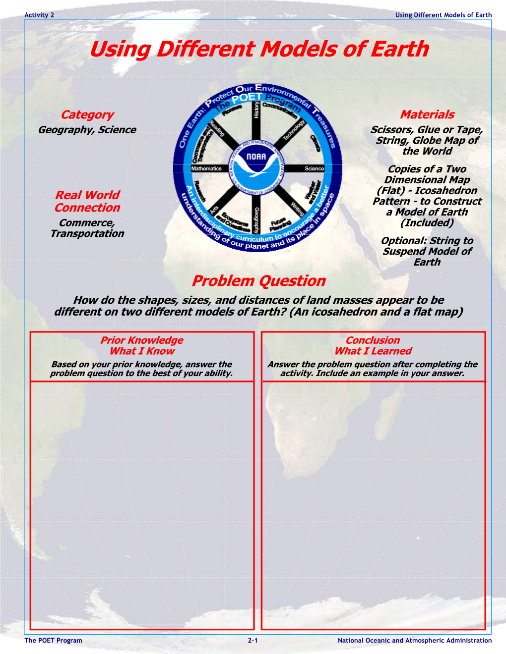 Activity 2 Using Different Models of Earth Using Different Models of Earth