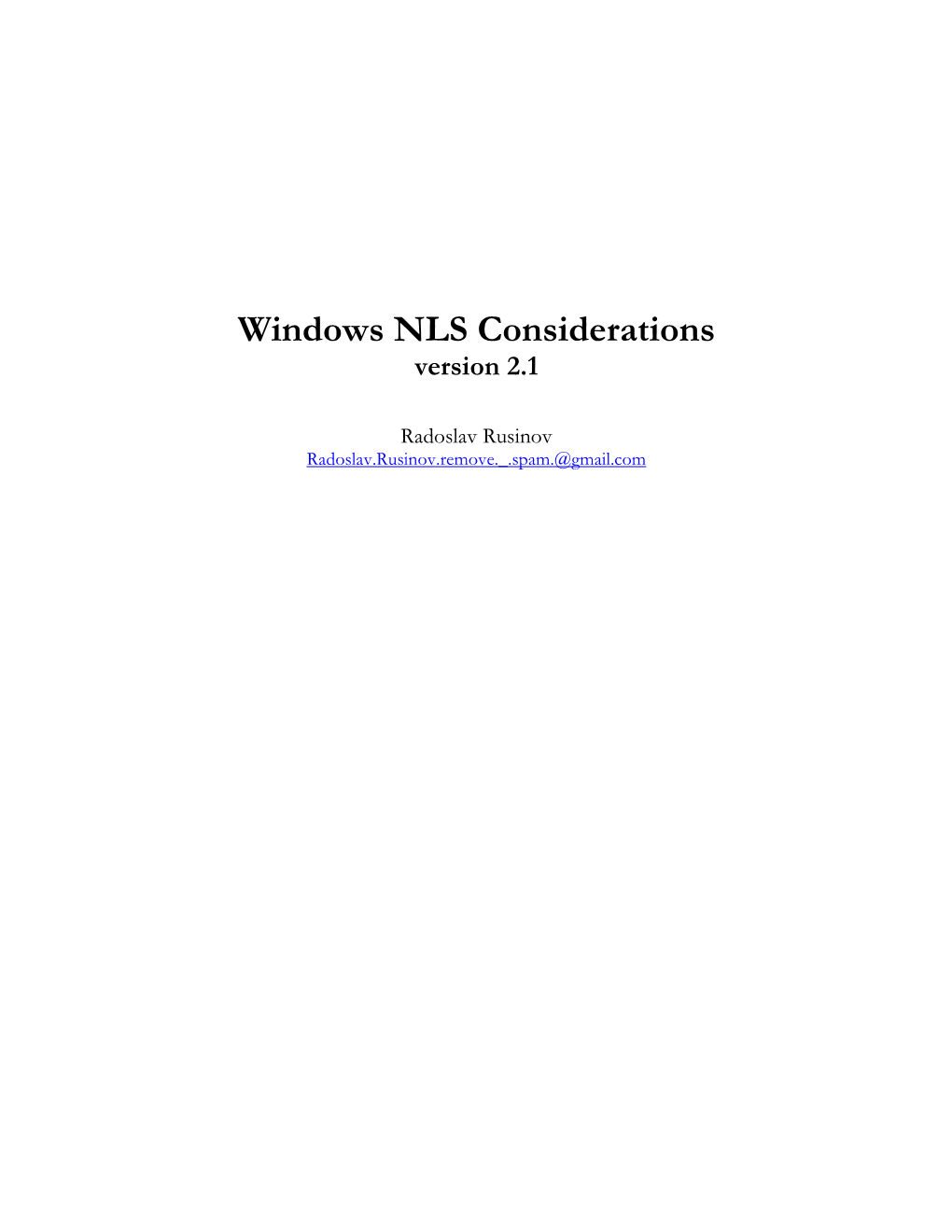 Windows NLS Considerations Version 2.1