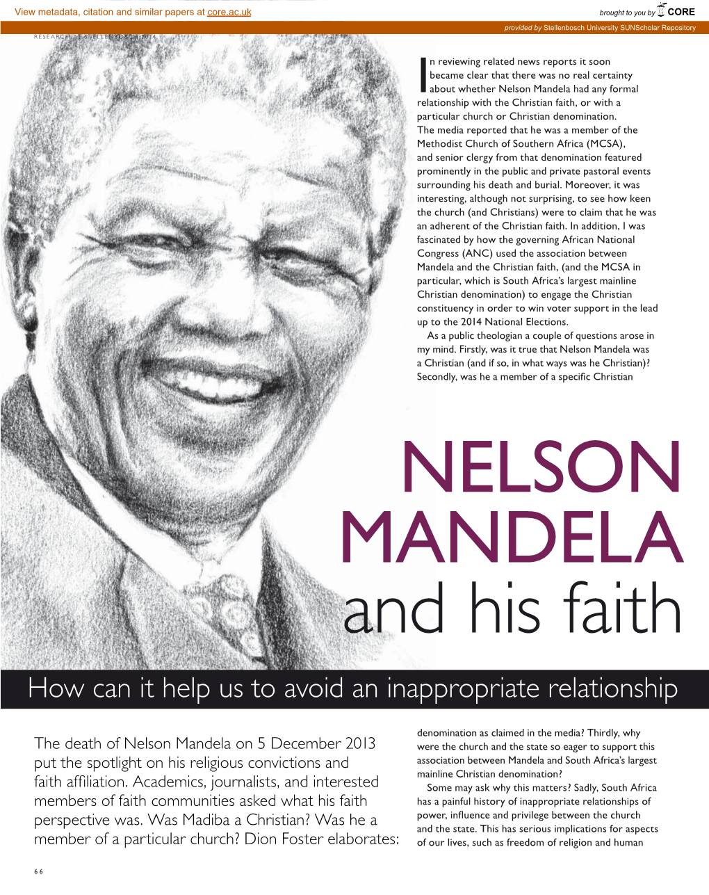 NELSON MANDELA and His Faith How Can It Help Us to Avoid an Inappropriate Relationship