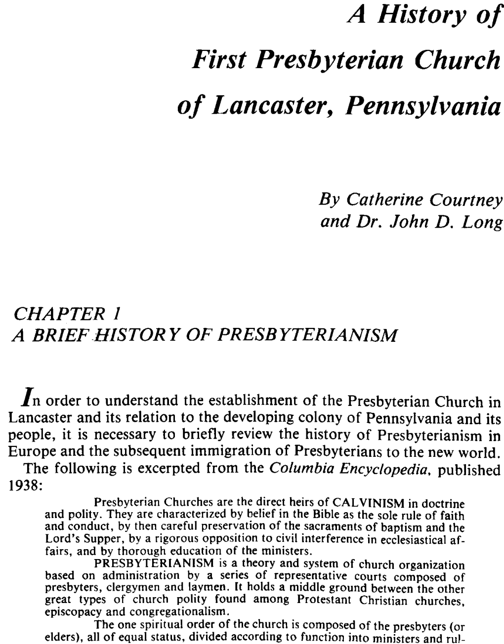 A History of First Presbyterian Church of Lancaster, Pennsylvania