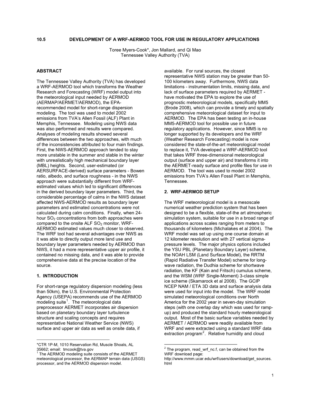 10.5 Development of a Wrf-Aermod Tool for Use in Regulatory Applications