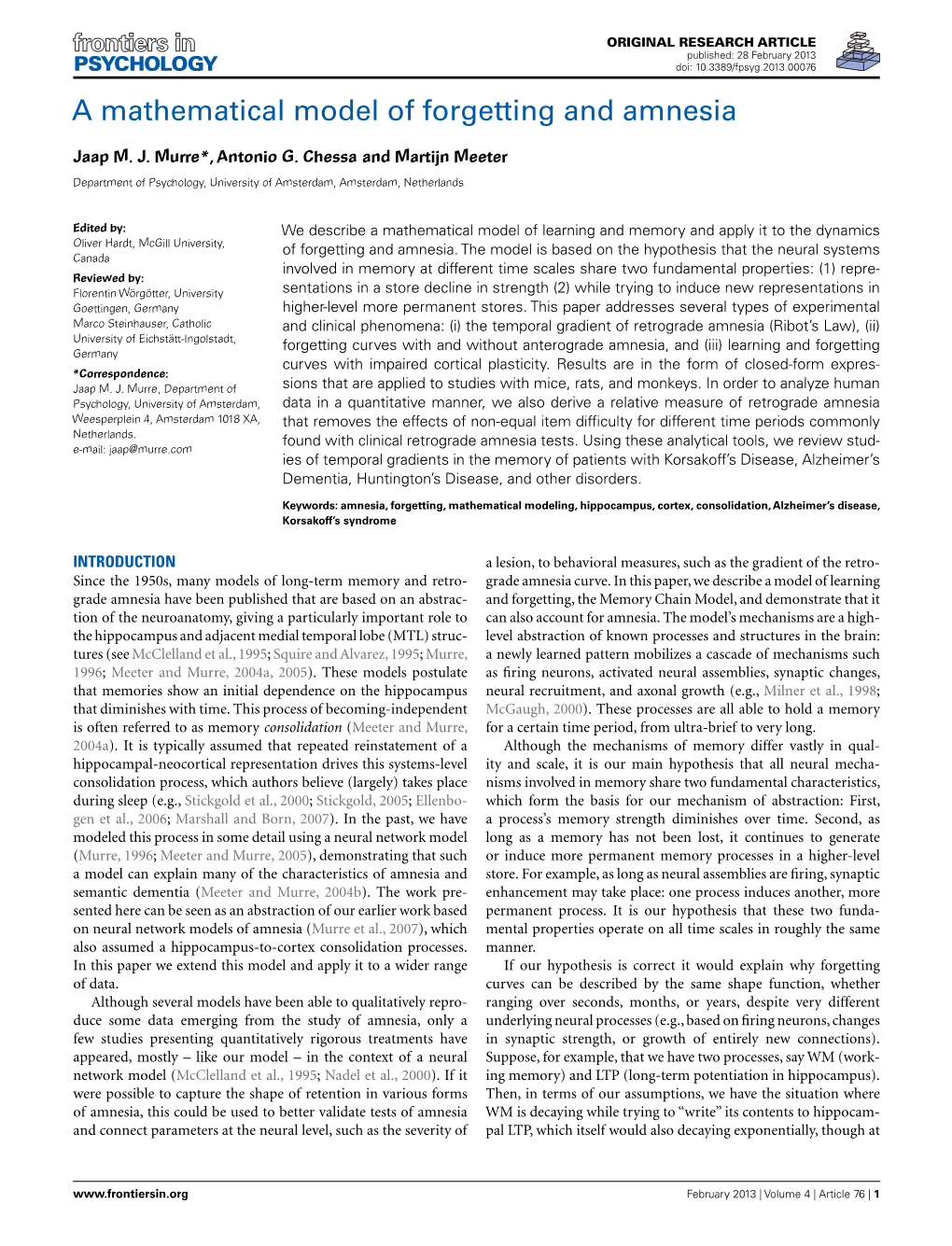 A Mathematical Model of Forgetting and Amnesia