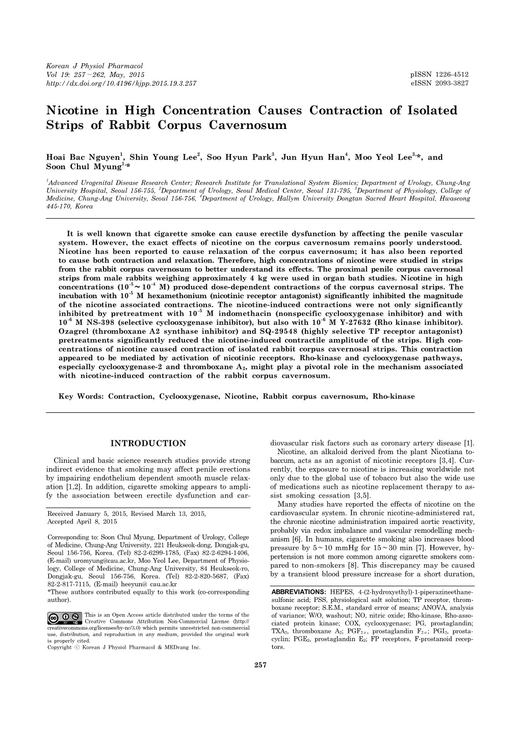 Nicotine in High Concentration Causes Contraction of Isolated Strips of Rabbit Corpus Cavernosum