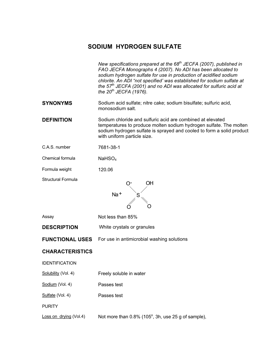 Sodium Hydrogen Sulfate