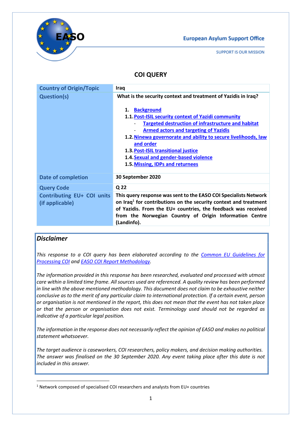 COI QUERY Disclaimer