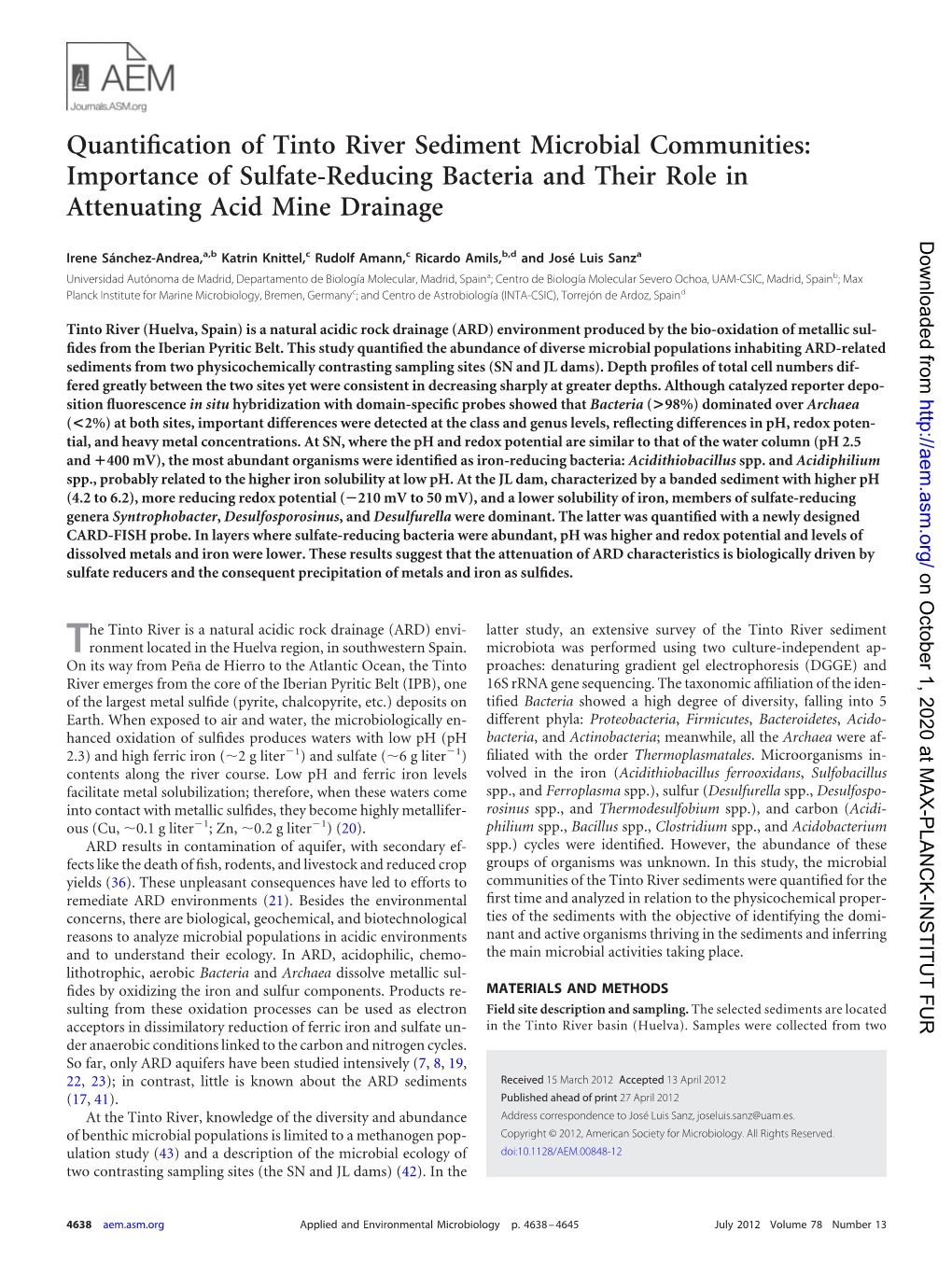 Quantification of Tinto River Sediment Microbial Communities