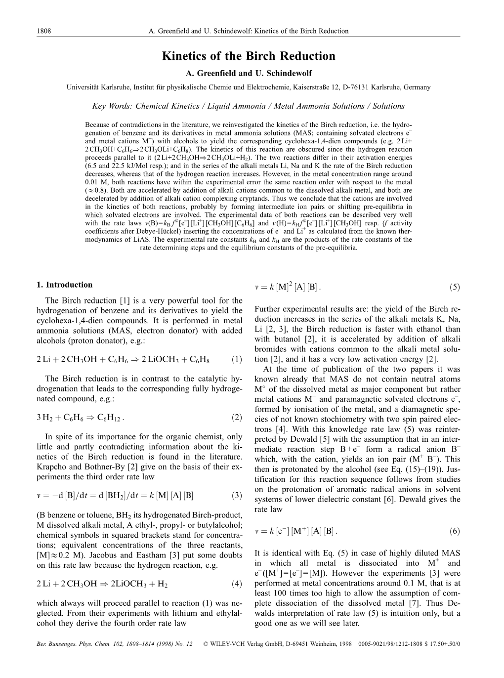 Kinetics of the Birch Reduction