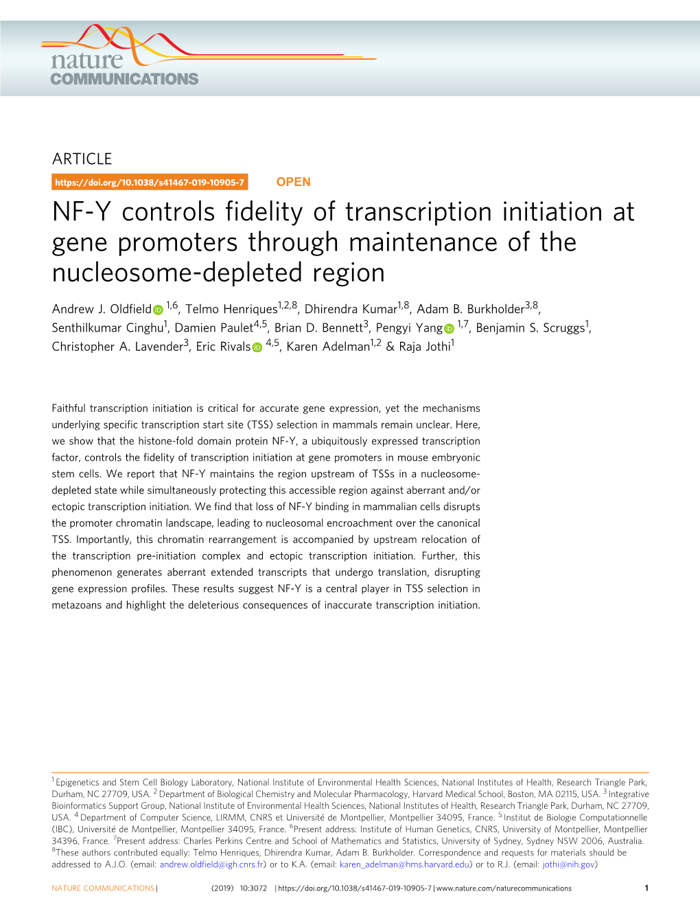 NF-Y Controls Fidelity of Transcription Initiation at Gene Promoters