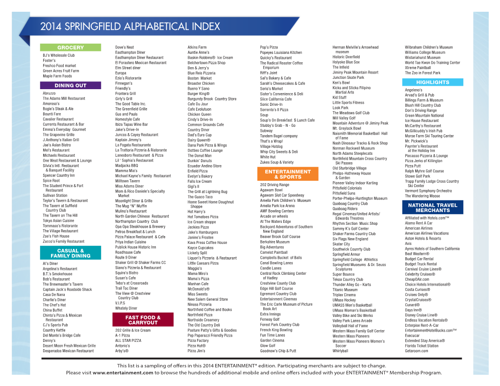 2014 Springfield Alphabetical Index