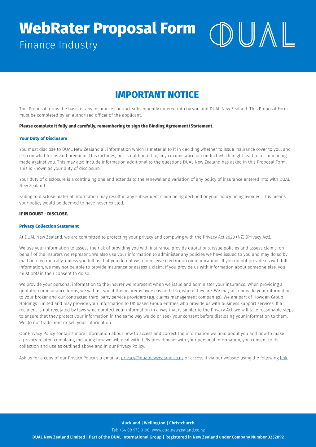 Webrater Proposal Form Finance Industry