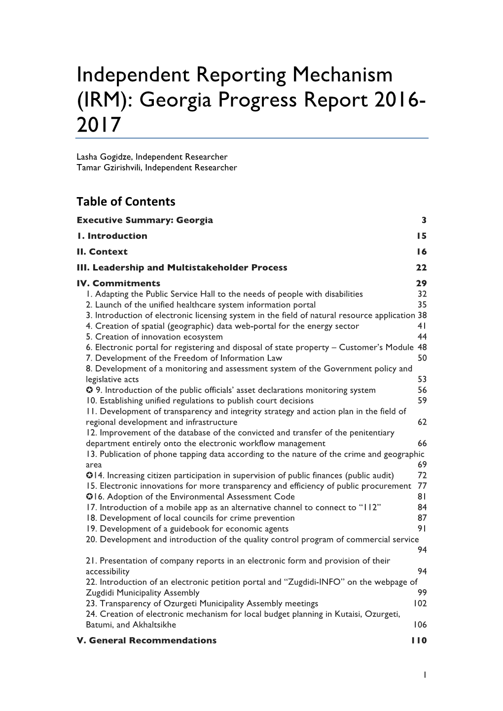 Independent Reporting Mechanism (IRM): Georgia Progress Report 2016- 2017